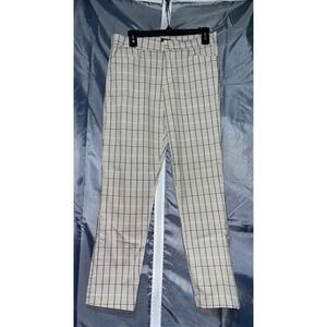 Crosby Womens Plaid Trousers Tan Brown Windowpane Print Casual Pants Size 10